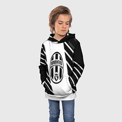 Толстовка-худи детская Ювентус полосы геометрия, цвет: 3D-белый — фото 2
