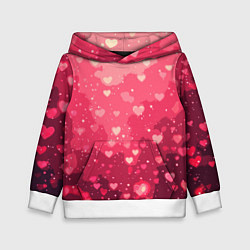 Толстовка-худи детская Розовый с сердечками паттерн, цвет: 3D-белый