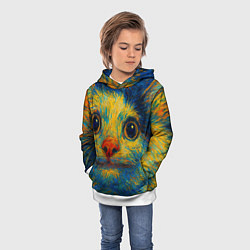 Толстовка-худи детская Мемный кот в стиле Ван Гога, цвет: 3D-белый — фото 2