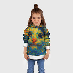 Толстовка-худи детская Мемный кот в стиле Ван Гога, цвет: 3D-белый — фото 2