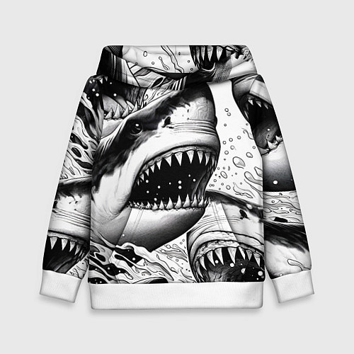 Детская толстовка Белая акула - стая / 3D-Белый – фото 1