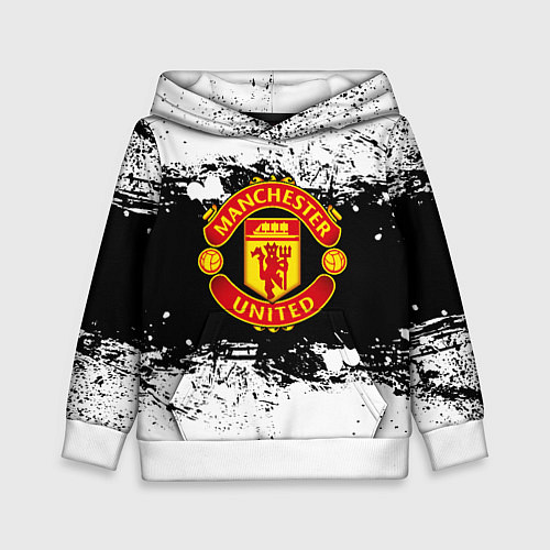 Детская толстовка Манчестер Юнайтед черно белые краски лого / 3D-Белый – фото 1