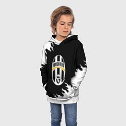 Толстовка-худи детская Juventus белый огонь текстура, цвет: 3D-белый — фото 2