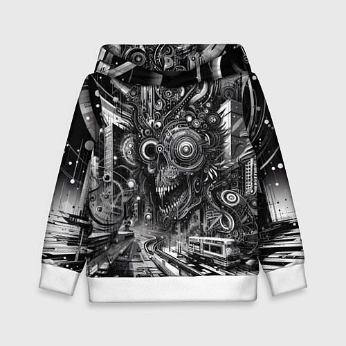 Детская толстовка Cyber urban skull - ai art fantasy / 3D-Белый – фото 1