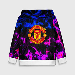 Толстовка-худи детская Манчестер Юнайтед огонь неон, цвет: 3D-белый
