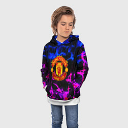 Толстовка-худи детская Манчестер Юнайтед огонь неон, цвет: 3D-белый — фото 2