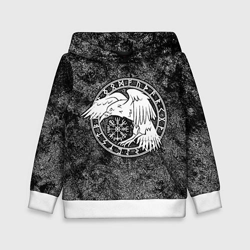Детская толстовка Ворон в круге рун и компас вегвизир / 3D-Белый – фото 1