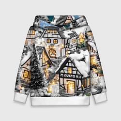 Толстовка-худи детская Объемные новогодние дома, цвет: 3D-белый