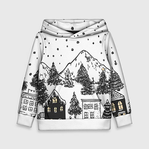 Детская толстовка Заснеженный черно-белый город / 3D-Белый – фото 1