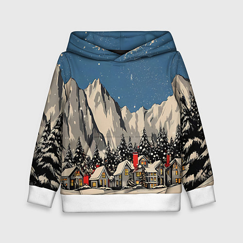 Детская толстовка Небольшой новогодний город в горах / 3D-Белый – фото 1