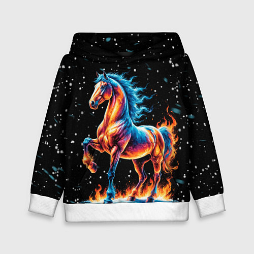 Детская толстовка Лошадь на снегу / 3D-Белый – фото 1