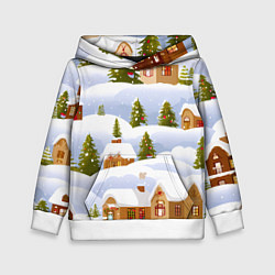 Детская толстовка Новогодние домики и елочки