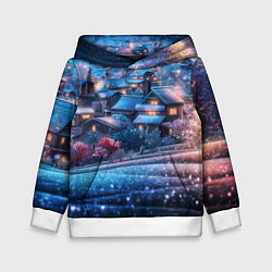 Толстовка-худи детская Новогодний двор в блестках, цвет: 3D-белый