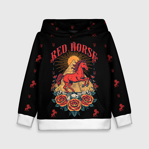 Детская толстовка Красная лошадь на фоне пирамиды / 3D-Белый – фото 1