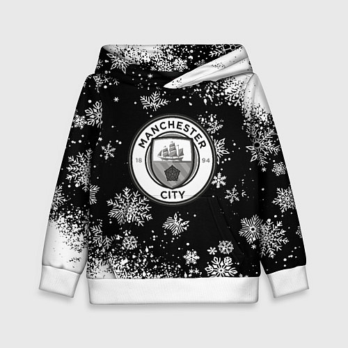 Детская толстовка Манчестер сити снежинки новый год / 3D-Белый – фото 1
