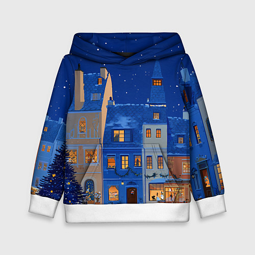 Детская толстовка Синяя новогодняя елочка во дворе / 3D-Белый – фото 1