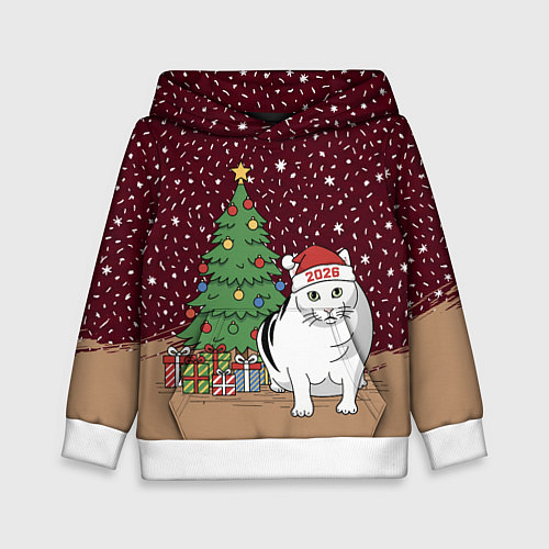 Детская толстовка Кот Бендер и ёлка / 3D-Белый – фото 1