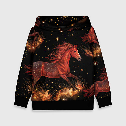 Детская толстовка Огненные лошади - паттерн / 3D-Черный – фото 1