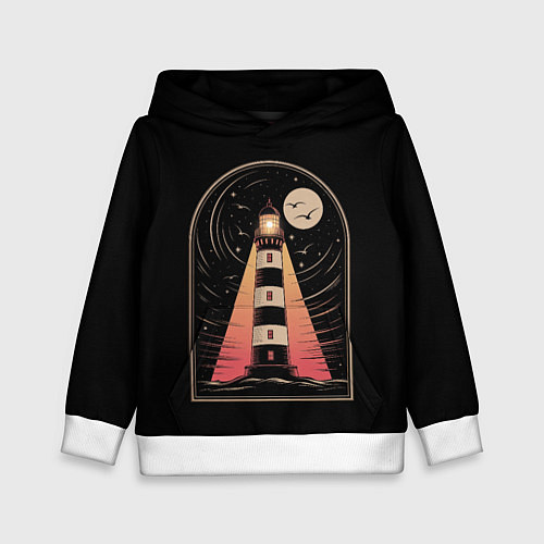 Детская толстовка Винтажный маяк ночью с луной и звездами / 3D-Белый – фото 1