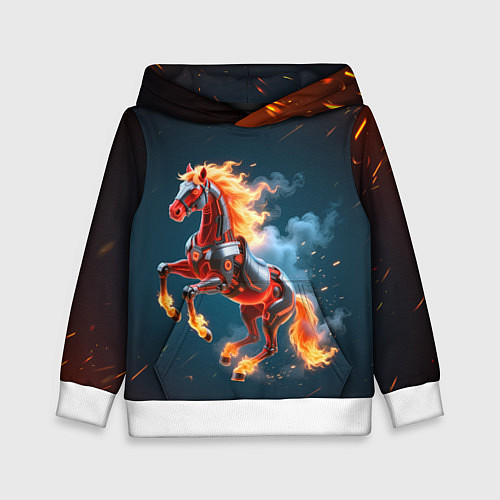 Детская толстовка Огненная лошадь киборг / 3D-Белый – фото 1