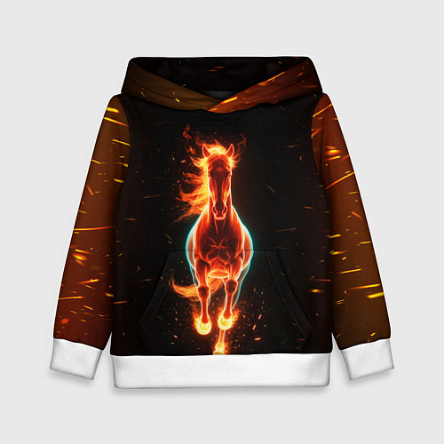Детская толстовка Огненная лошадь из темноты / 3D-Белый – фото 1