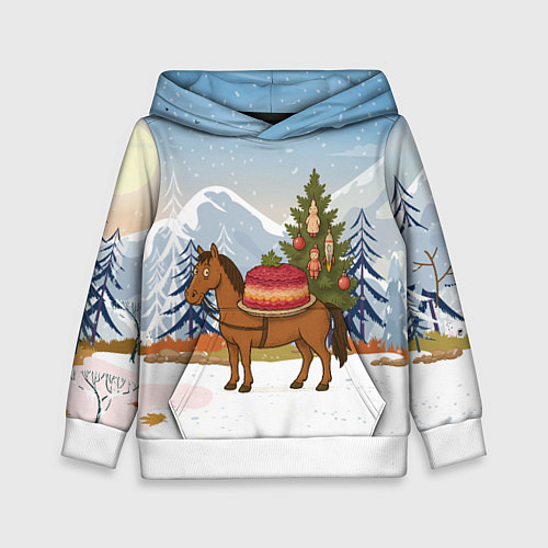 Детская толстовка Лошадь с салатом Под шубой / 3D-Белый – фото 1