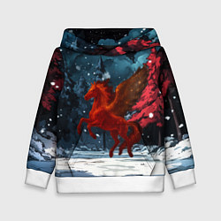 Толстовка-худи детская Огненная лошадь с крыльями, цвет: 3D-белый
