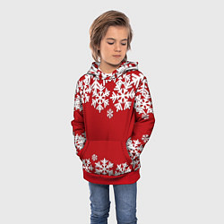 Толстовка-худи детская Снежинки, цвет: 3D-красный — фото 2