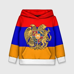 Толстовка-худи детская Герб и флаг Армении, цвет: 3D-белый