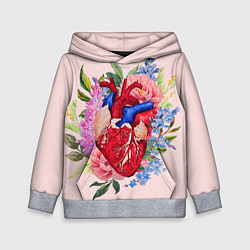 Толстовка-худи детская Цветочное сердце, цвет: 3D-меланж