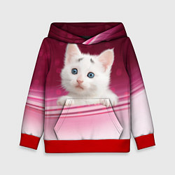 Толстовка-худи детская Белый котёнок, цвет: 3D-красный