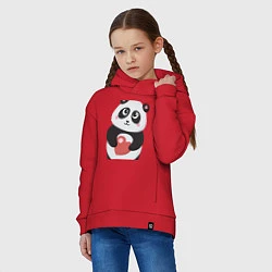 Толстовка оверсайз детская Панда с сердечком, цвет: красный — фото 2