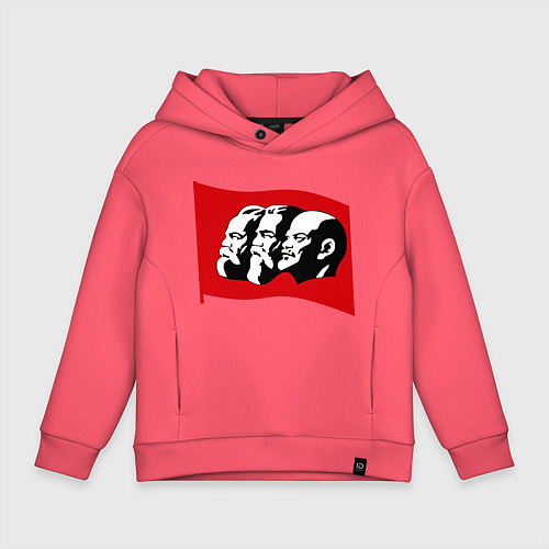 Детское худи оверсайз Маркс, Энгельс, Ленин / Коралловый – фото 1