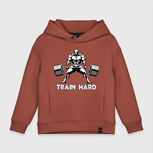 Детское худи оверсайз Train hard тренируйся усердно / Кирпичный – фото 1