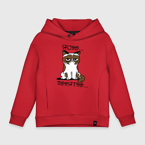 Детское худи оверсайз Ясно, понятно (грустный кот) / Красный – фото 1