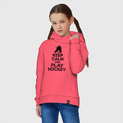Толстовка оверсайз детская Keep Calm & Play Hockey, цвет: коралловый — фото 2