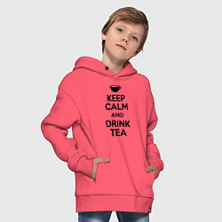 Толстовка оверсайз детская Keep Calm & Drink Tea, цвет: коралловый — фото 2