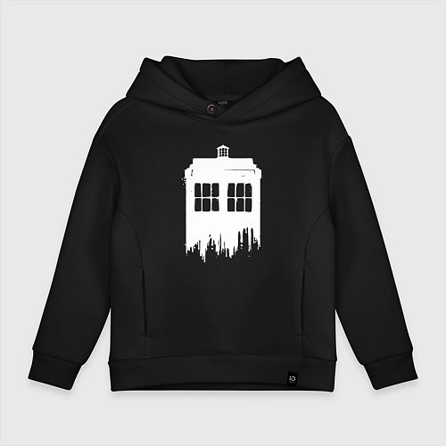Детское худи оверсайз Тардис white - Доктор Кто / Черный – фото 1