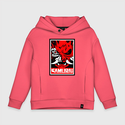 Детское худи оверсайз Cyberpunk 2077: Samurai Poster / Коралловый – фото 1