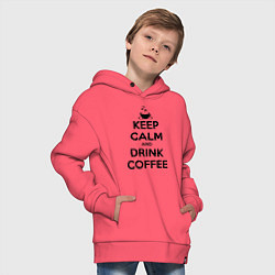 Толстовка оверсайз детская Keep Calm & Drink Coffee, цвет: коралловый — фото 2