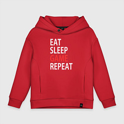 Толстовка оверсайз детская Eat sleep game repeat, цвет: красный