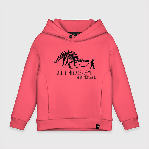 Детское худи оверсайз All a need is dinosaur / Коралловый – фото 1
