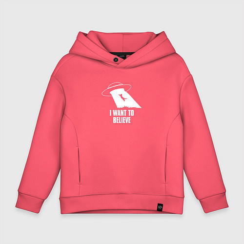 Детское худи оверсайз I want to believe кот / Коралловый – фото 1