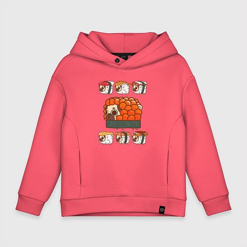 Детское худи оверсайз Мопс и роллы / Коралловый – фото 1