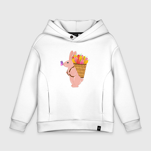 Детское худи оверсайз Весенний кролик с цветами / Белый – фото 1