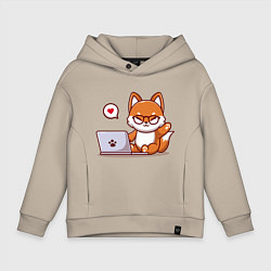 Детское худи оверсайз Cute fox and laptop