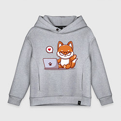 Детское худи оверсайз Cute fox and laptop