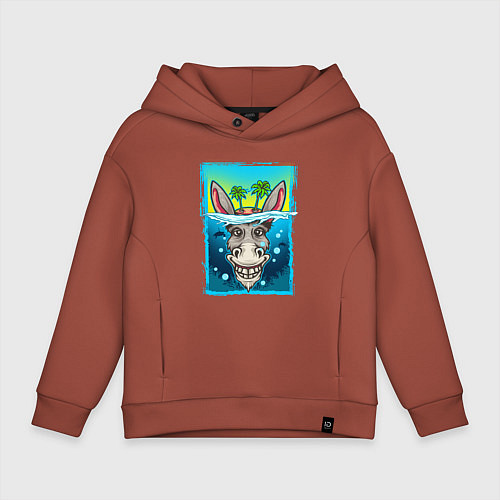 Детское худи оверсайз Осёл под водой / Кирпичный – фото 1