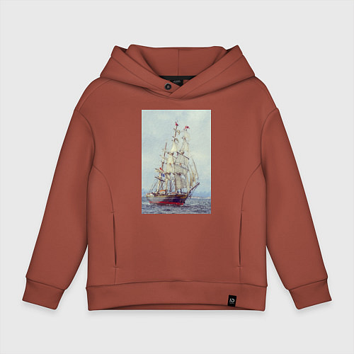 Детское худи оверсайз Парусник на фото / Кирпичный – фото 1