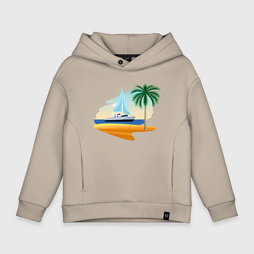 Детское худи оверсайз Корабль и пальма / Миндальный – фото 1